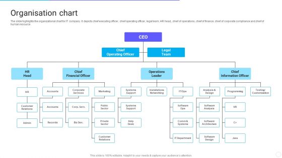 IT Application Services Company Outline Organisation Chart Pictures PDF