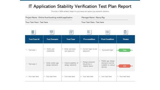 IT Application Stability Verification Test Plan Report Ppt PowerPoint Presentation File Background Image PDF
