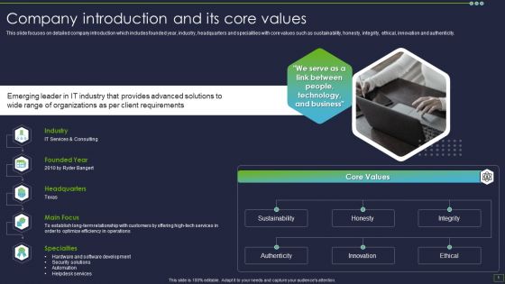 IT Consultancy Services Company Profile Company Introduction And Its Core Values Sample PDF
