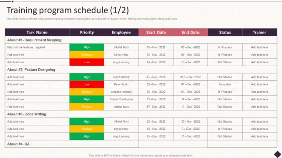 IT Project Development Planning Training Program Schedule Formats PDF