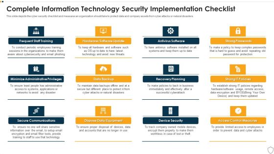 IT Security Complete Information Technology Security Implementation Checklist Ppt Inspiration Templates PDF
