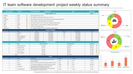 IT Team Software Development Project Weekly Status Summary Microsoft PDF IT Team Software Development Project Weekly Status Summary Microsoft PDF