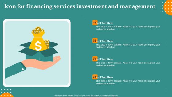 Icon For Financing Services Investment And Management Ppt PowerPoint Presentation Professional Graphics PDF