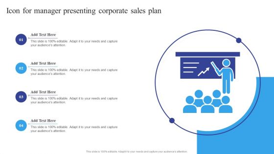 Icon For Manager Presenting Corporate Sales Plan Slides PDF Icon For Manager Presenting Corporate Sales Plan Slides PDF