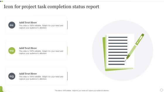 Icon For Project Task Completion Status Report Inspiration PDF