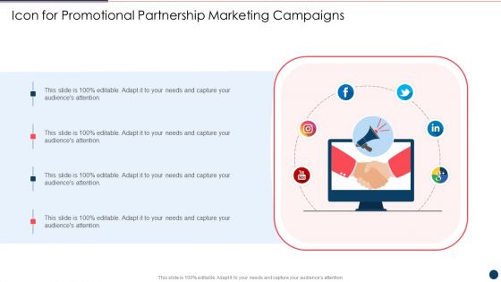 Icon For Promotional Partnership Marketing Campaigns Ppt PowerPoint Presentation Gallery Example File PDF