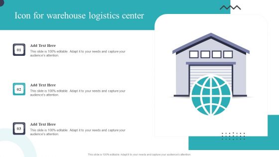 Icon For Warehouse Logistics Center Ppt PowerPoint Presentation Gallery Summary PDF