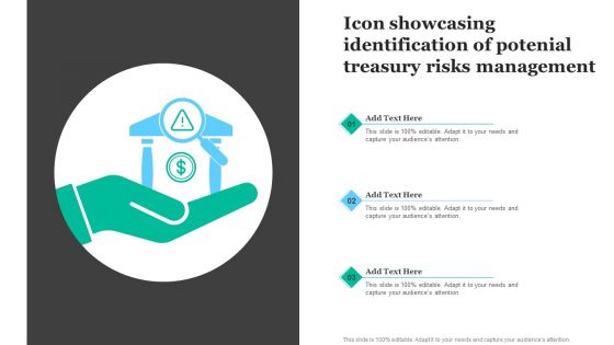 Icon Showcasing Identification Of Potential Treasury Risks Management Slides PDF