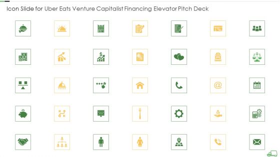 Icon Slide For Uber Eats Venture Capitalist Financing Elevator Pitch Deck Ideas PDF