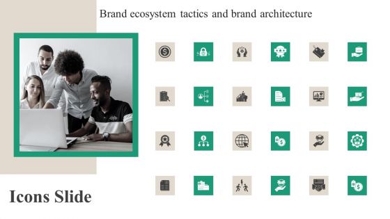 Icons Slide Brand Ecosystem Tactics And Brand Architecture Template PDF