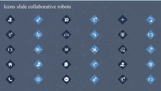 Icons Slide Collaborative Robots Ppt Infographic Template Themes PDF