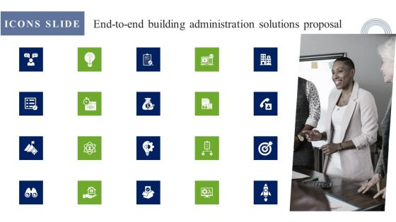 Icons Slide End To End Building Administration Solutions Proposal Brochure PDF