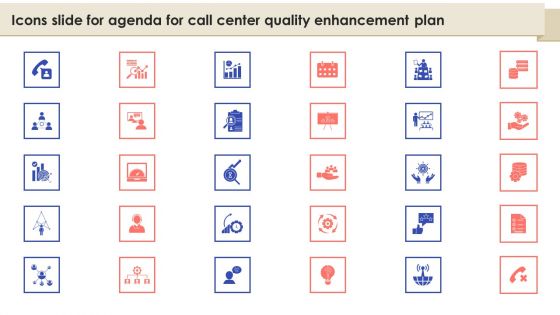 Icons Slide For Agenda For Call Center Quality Enhancement Plan Portrait PDF