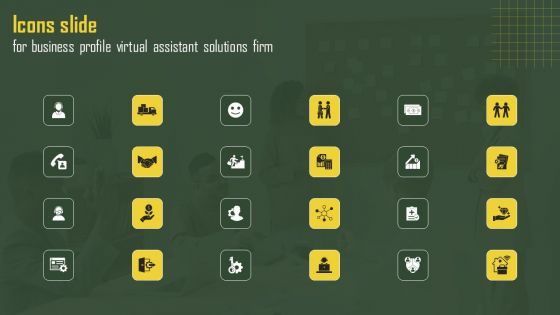 Icons Slide For Business Profile Virtual Assistant Solutions Firm Designs PDF
