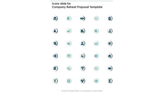 Icons Slide For Company Retreat Proposal Template One Pager Sample Example Document Icons Slide For Company Retreat Proposal Template One Pager Sample Example Document