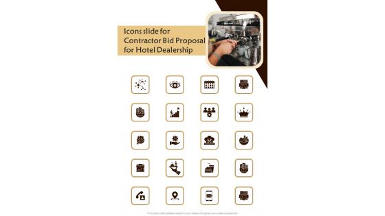 Icons Slide For Contractor Bid Proposal For Hotel Dealership One Pager Sample Example Document
