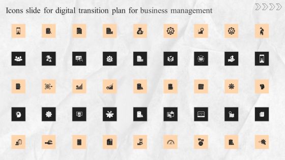 Icons Slide For Digital Transition Plan For Business Management Background PDF