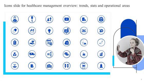 Icons Slide For Healthcare Management Overview Trends Stats And Operational Areas Guidelines PDF