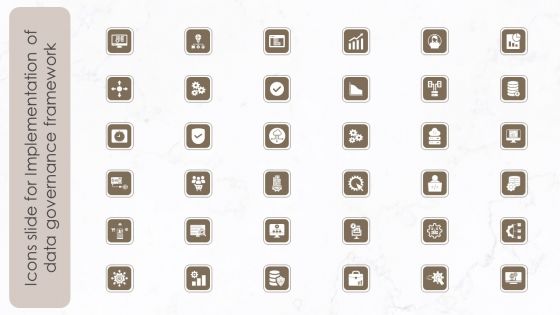 Icons Slide For Implementation Of Data Governance Framework Background PDF