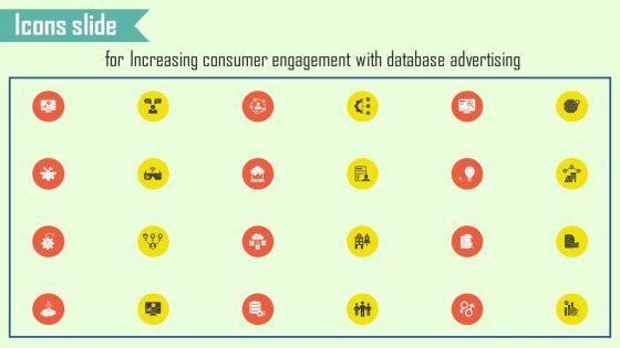 Icons Slide For Increasing Consumer Engagement With Database Advertising Guidelines PDF Icons Slide For Increasing Consumer Engagement With Database Advertising Guidelines PDF