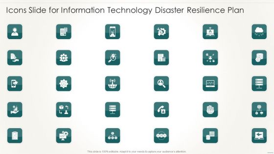 Icons Slide For Information Technology Disaster Resilience Plan Template PDF