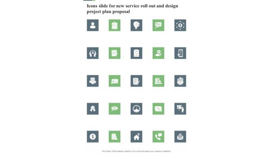 Icons Slide For New Service Roll Out And Design Project Plan Proposal One Pager Sample Example Document