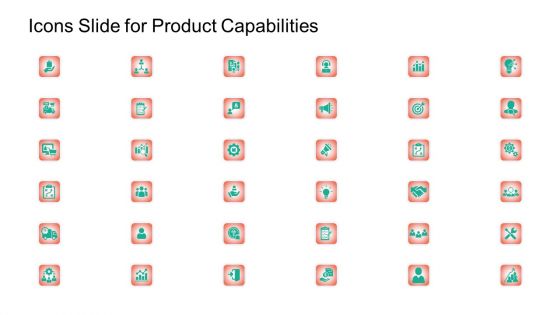 Icons Slide For Product Capabilities Ppt Show Icons PDF