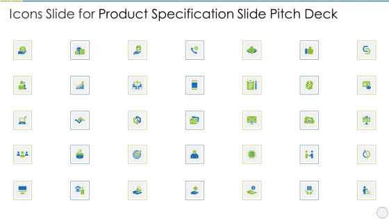 icons slide for product specification slide pitch deck infographics pdf