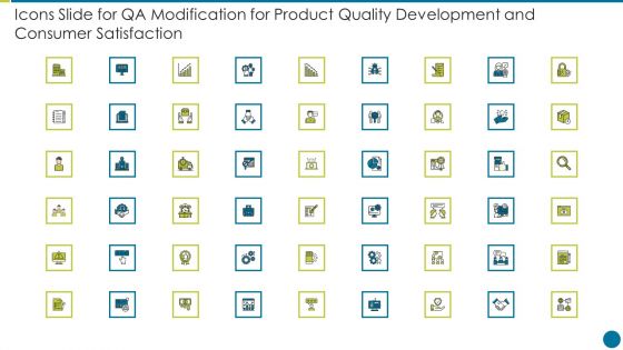 Icons Slide For QA Modification For Product Quality Development And Consumer Satisfaction Download PDF
