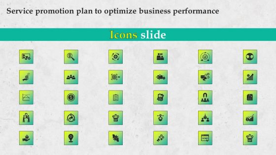Icons Slide Service Promotion Plan To Optimize Business Performance Formats PDF