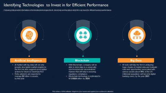 Identifying Technologies To Invest In For Efficient Performance Icons PDF