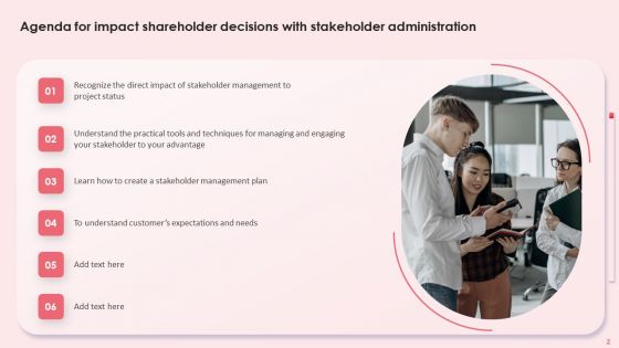 Impact Shareholder Decisions With Stakeholder Administration Ppt PowerPoint Presentation Complete Deck With Slides