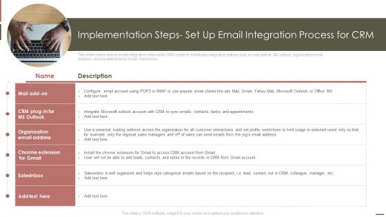 Implementation Steps Set Up Email Integration Process For CRM Portrait PDF Implementation Steps Set Up Email Integration Process For CRM Portrait PDF