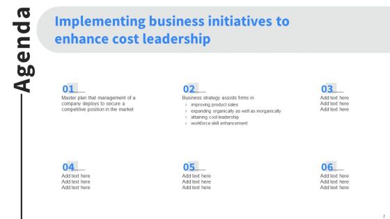 Implementing Business Initiatives To Enhance Cost Leadership Ppt PowerPoint Presentation Complete Deck With Slides