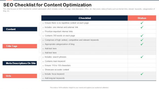 Implementing Content Marketing Plan To Nurture Leads SEO Checklist For Content Optimization Structure PDF Implementing Content Marketing Plan To Nurture Leads SEO Checklist For Content Optimization Structure PDF
