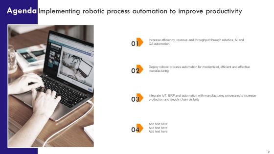 Implementing Robotic Process Automation To Improve Productivity Ppt PowerPoint Presentation Complete Deck With Slides