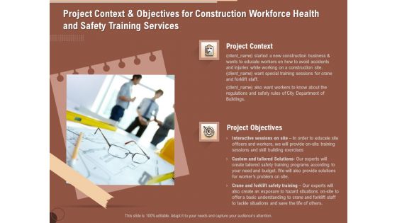 Implementing Safety Construction Project Context And Objectives For Construction Workforce Health And Training Download PDF