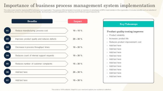 Importance Of Business Process Management System Implementation Brochure PDF