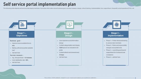 Improve IT Service Desk Self Service Portal Implementation Plan Infographics PDF