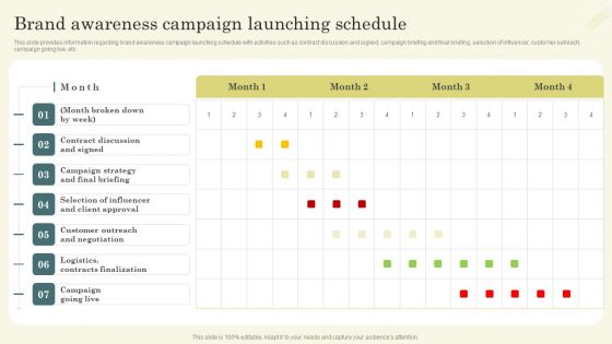 Improving Brand Mentions For Customer Brand Awareness Campaign Launching Schedule Graphics PDF