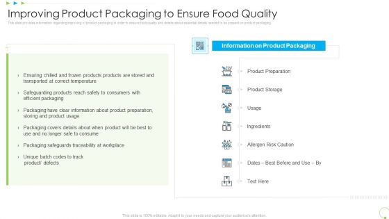 Improving Product Packaging To Ensure Food Quality Uplift Food Production Company Quality Standards Diagrams PDF