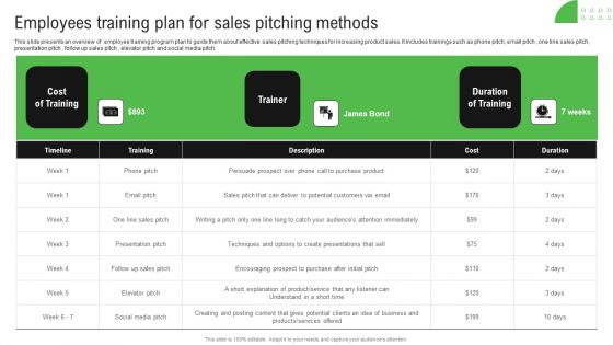 Improving Sales Process Employees Training Plan For Sales Pitching Methods Structure PDF