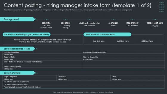 Inbound Recruiting Methodology Content Posting Hiring Manager Intake Form Brochure PDF
