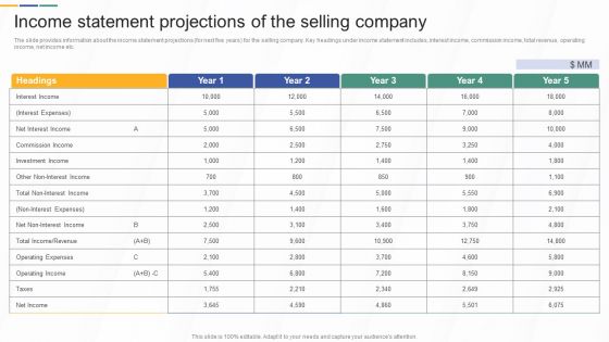 Income Statement Projections Of The Selling Company Investment Banking And Deal Pitchbook Inspiration PDF