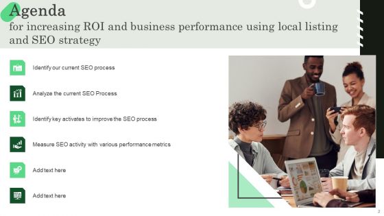 Increasing ROI And Business Performance Using Local Listing And SEO Strategy Ppt PowerPoint Presentation Complete Deck With Slides