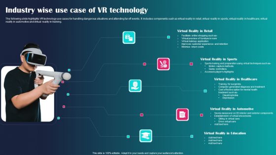 Industry Wise Use Case Of VR Technology Ppt Portfolio Design Inspiration PDF