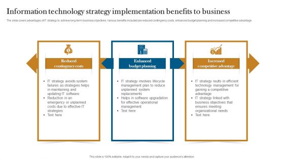 Information Technology Strategy Implementation Benefits To Business Brochure PDF