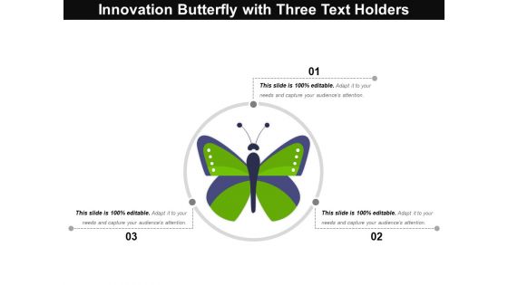 Innovation Butterfly With Three Text Holders Ppt PowerPoint Presentation Gallery Summary PDF