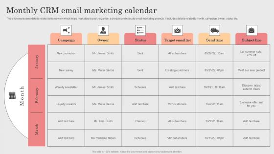Integrating CRM Solution To Acquire Potential Customers Monthly CRM Email Marketing Calendar Icons PDF Integrating CRM Solution To Acquire Potential Customers Monthly CRM Email Marketing Calendar Icons PDF