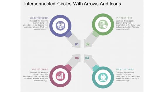 Interconnected Circles With Arrows And Icons Powerpoint Templates